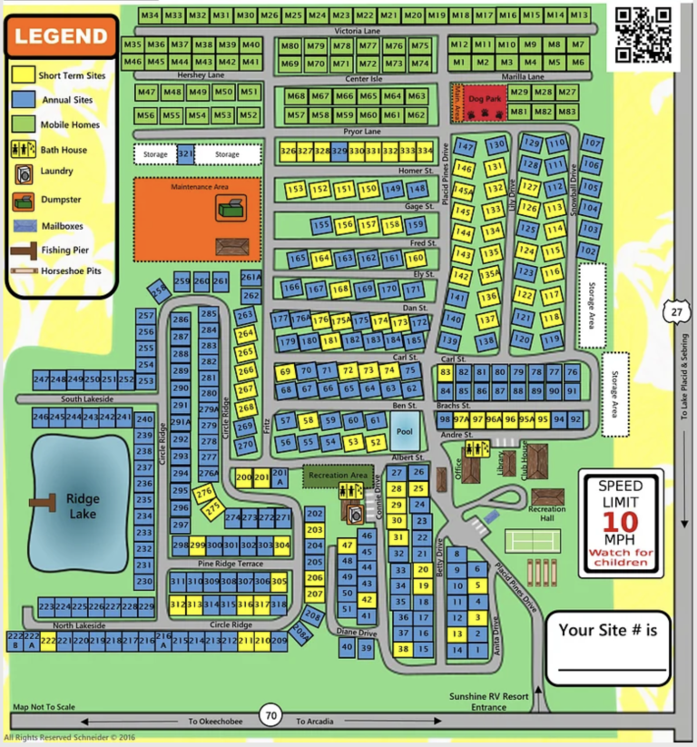 Resort Map of Sunshine MH & RV Resort in Lake Placid, Florida